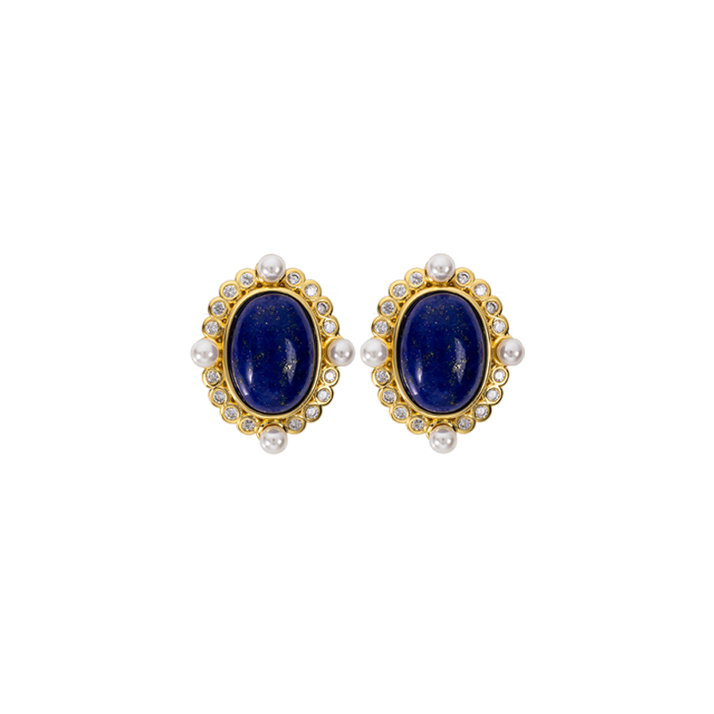 Baroque Lapis Lazuli Cabochon Studs