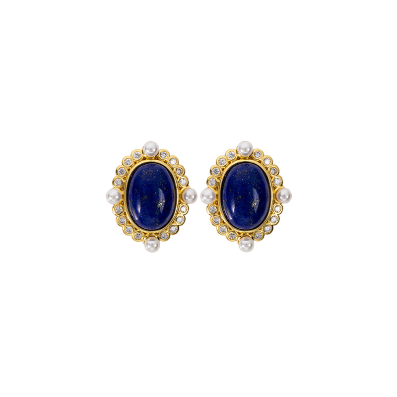 Baroque Lapis Lazuli Cabochon Studs