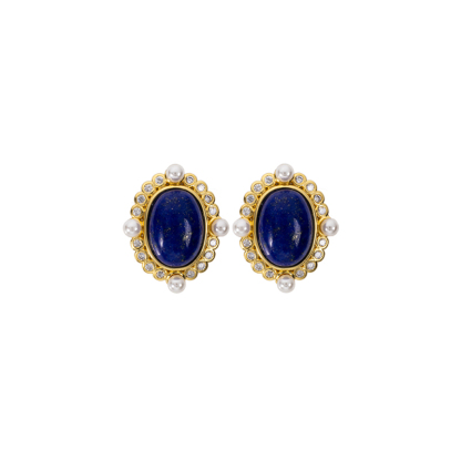 Baroque Lapis Lazuli Cabochon Studs