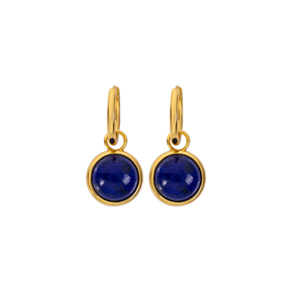 Minimalist Brushed Gold Lapis Lazuli Hoops