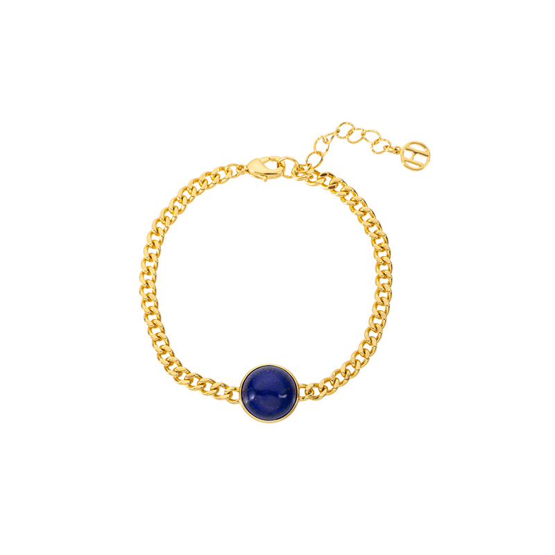 Round Lapis Lazuli Cuban Chain | Women's Bracelet