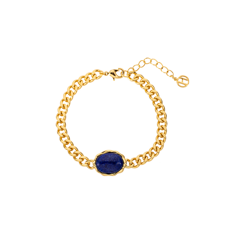Natural Lapis Lazuli Inlay | Oval Lava Cuban Chain