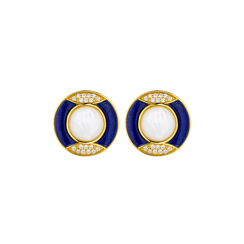 Lapis Lazuli & MOP Round Studs | Fashion Earrings