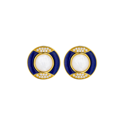 Lapis Lazuli & MOP Round Studs | Fashion Earrings