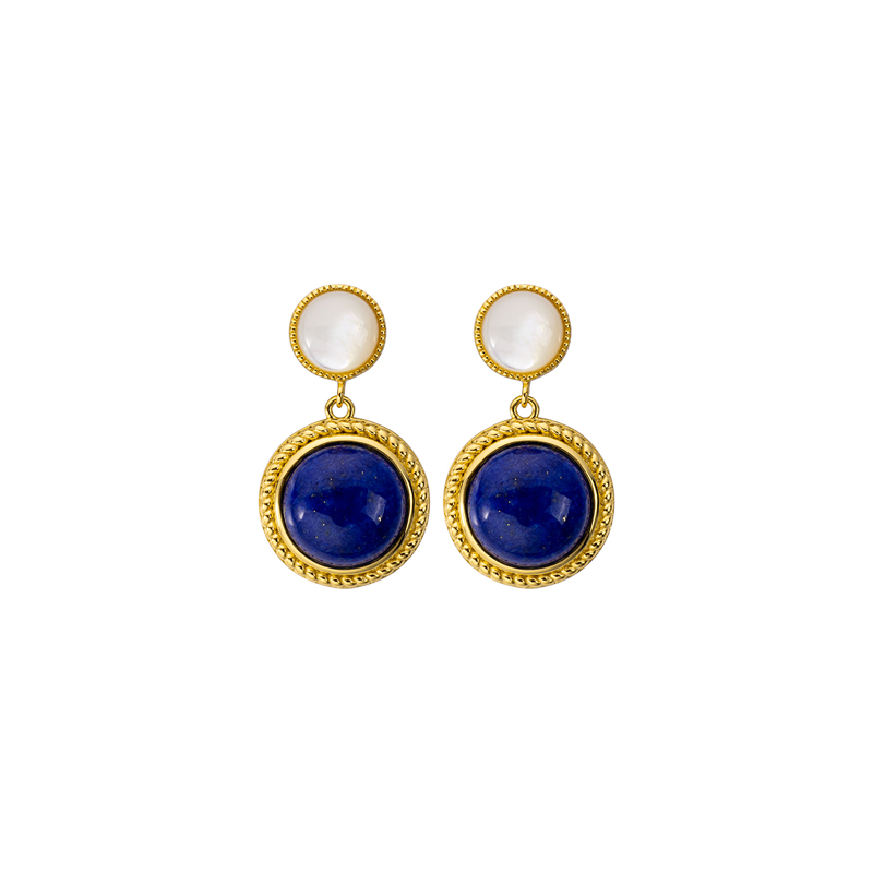 Natural Lapis Lazuli Classic Vintage Round Drop Earrings