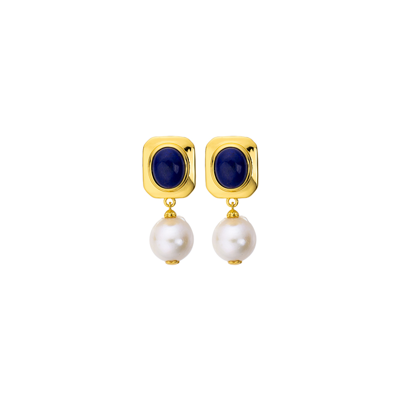 Lapis & Pearl Drop Earrings | Vintage Classic Style