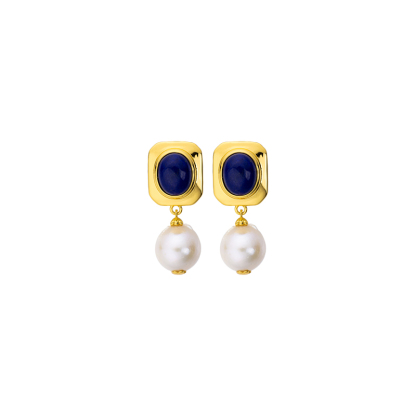 Lapis & Pearl Drop Earrings | Vintage Classic Style
