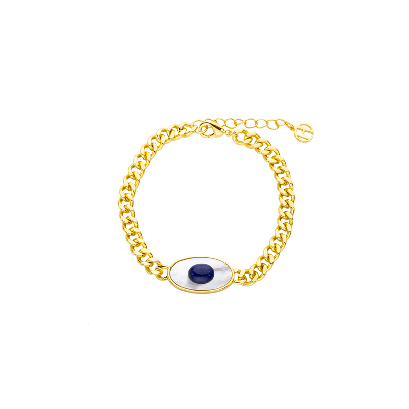 Natural Lapis Lazuli Evil Eye Cuban Chain Bracelet