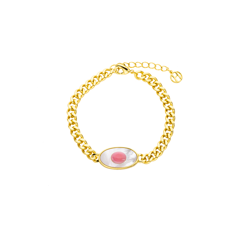 Natural Queen Conch Evil Eye Cuban Chain Bracelet
