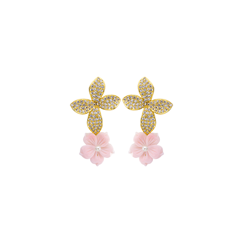 Fashion Queen Conch Shell Floral Earrings - Sparkling