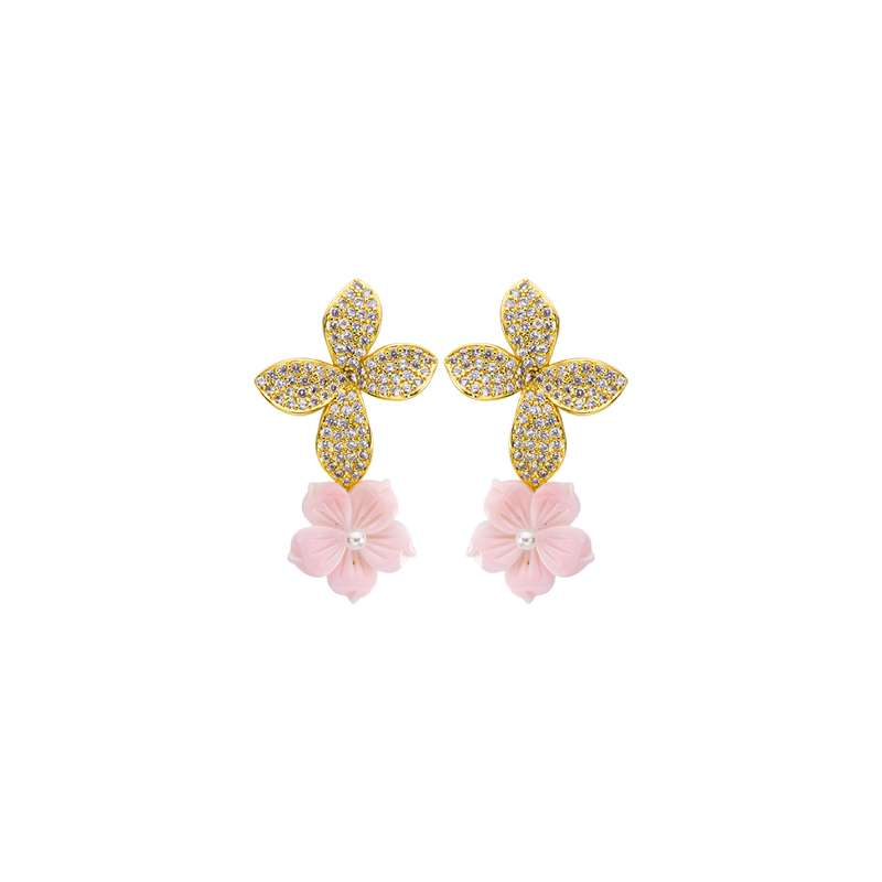 Fashion Queen Conch Shell Floral Earrings - Sparkling