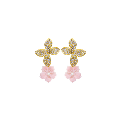 Fashion Queen Conch Shell Floral Earrings - Sparkling