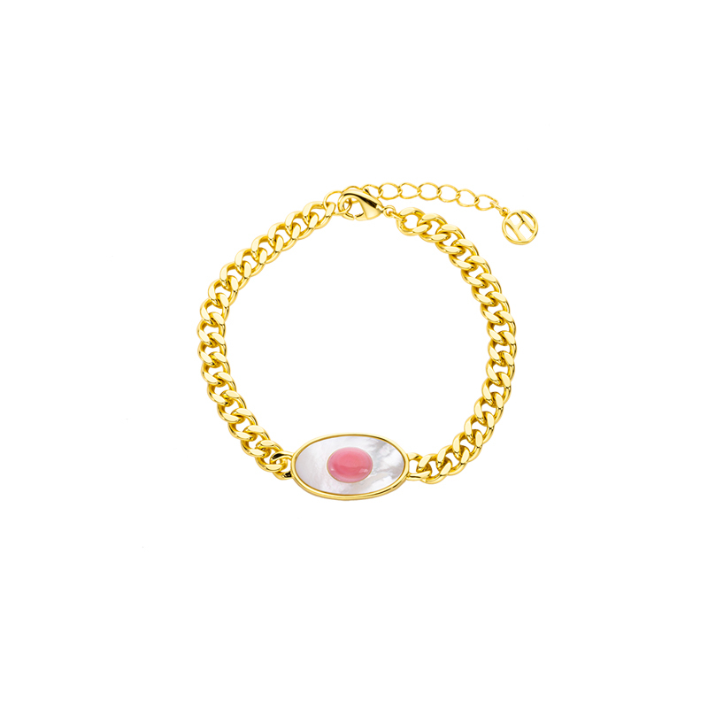 Natural Queen Conch Evil Eye Cuban Chain Bracelet