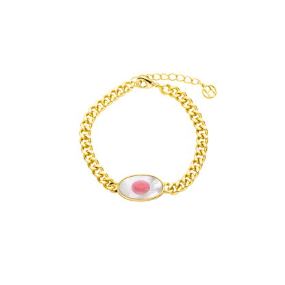 Natural Queen Conch Evil Eye Cuban Chain Bracelet