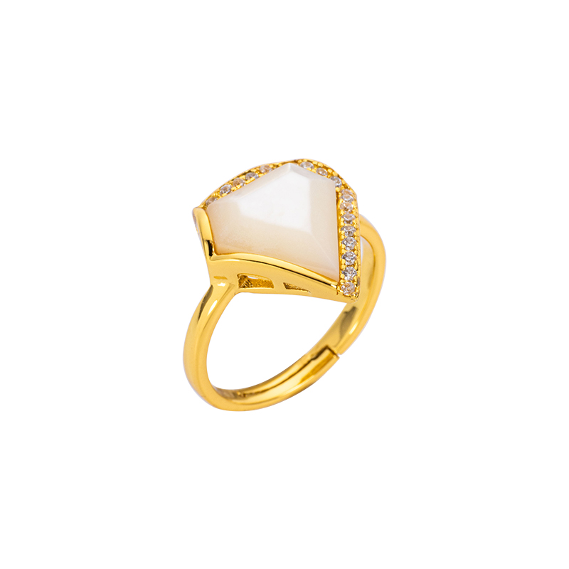 White Mother-of-Pearl Triangle Ring: Modern Minimalist