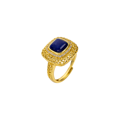 Elegant Lapis Lazuli Square Openwork Ring