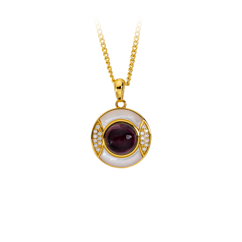 Luxury Elegant Natural Purple Spiny Oyster Round Pendant