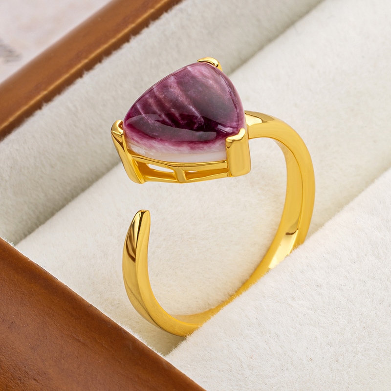 Natural Purple Spiny oyster Triangle Ring Fashion Elegant Purple Finger Ring