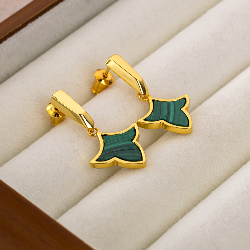 Luxury Malachite Maple Leaf Earrings - Elegant & Sophisticated
