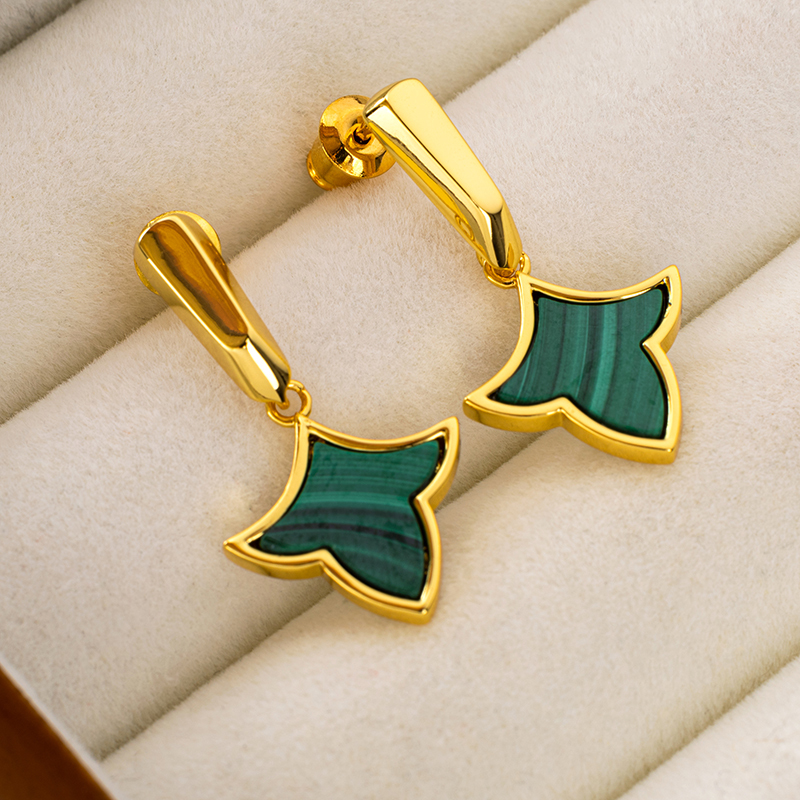 Luxury Malachite Maple Leaf Earrings - Elegant & Sophisticated