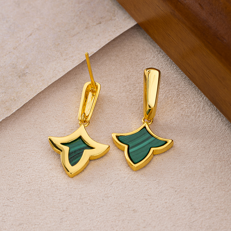 Luxury Malachite Maple Leaf Earrings - Elegant & Sophisticated