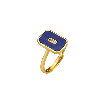 Elegant Natural Lapis Lazuli Square Ring