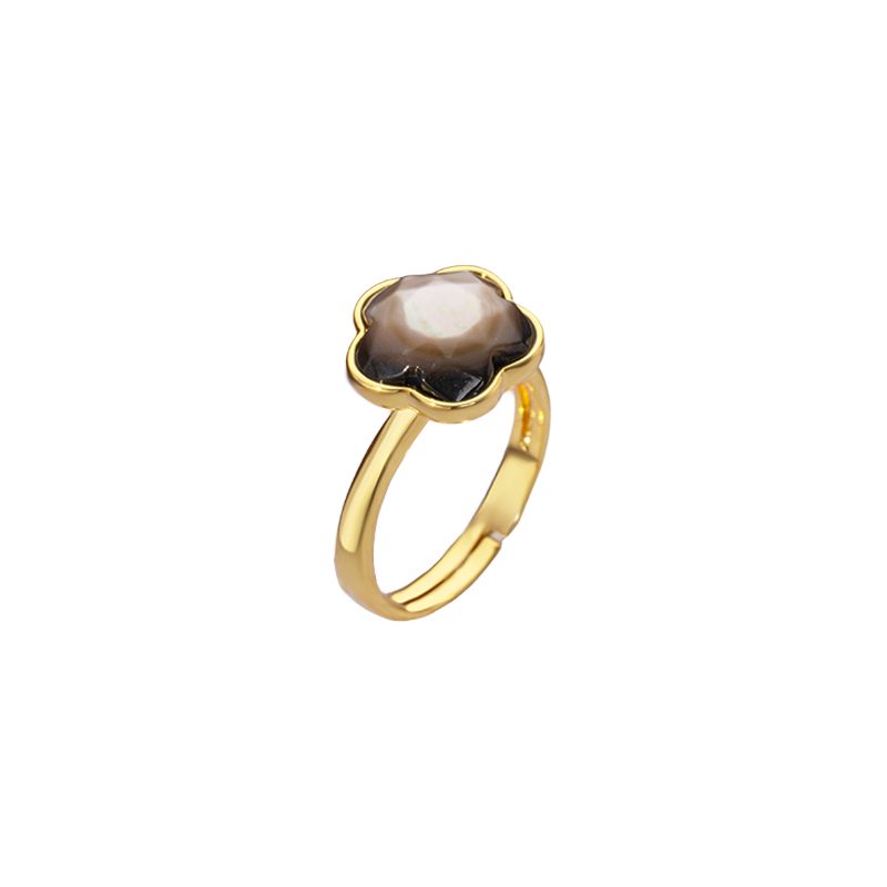 Faceted Black Shell Plum Blossom Ring for Women - Adjustable & Chic