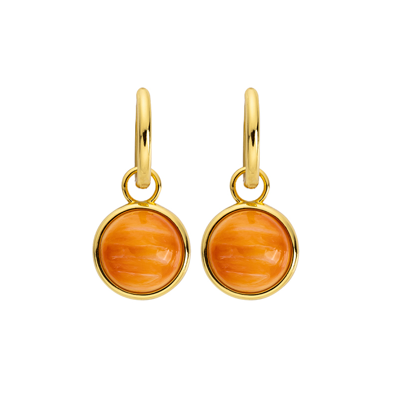 Tangerine Glow Natural Spiny Oyster Shell Round Earrings - Artisan Organic Circle Drops with Sun-Kissed Texture, Boho Shell Jewelry for Everyday Radiance