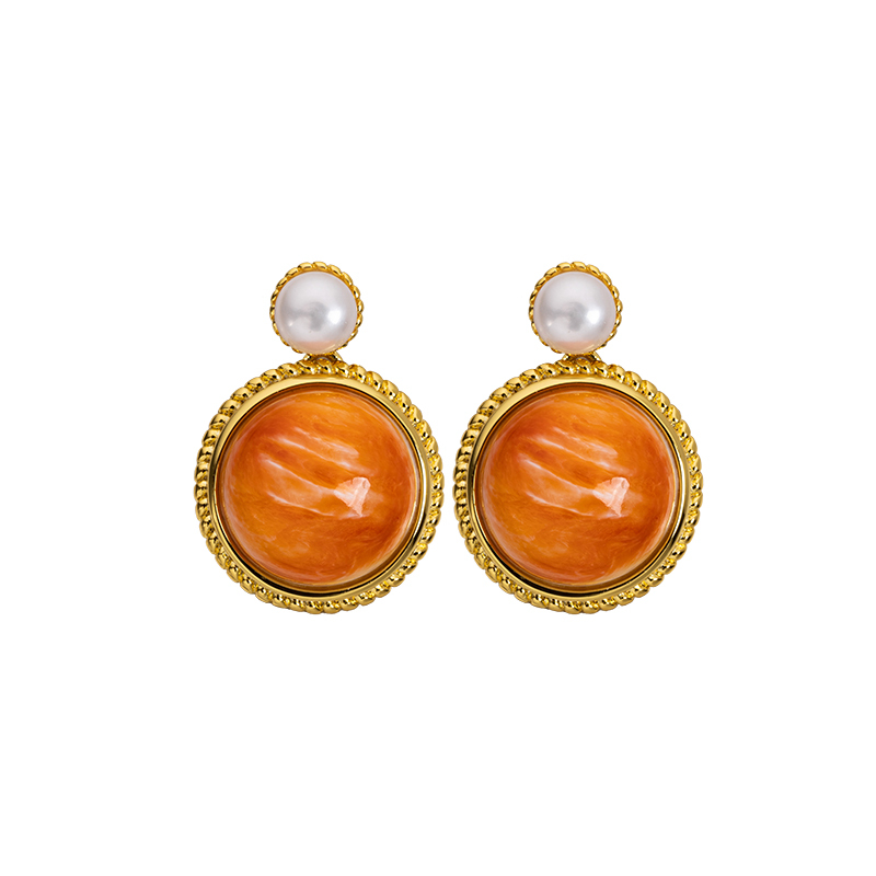 2025 Bestselling Natural Spiny Oyster Shell Round Studs - Glamorous Inlaid Earrings for Sweet Style, Hypoallergenic Wholesale Jewelry with Bulk Order Discounts