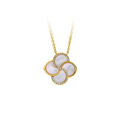 Elegant Clover White MOP & CZ Pendant