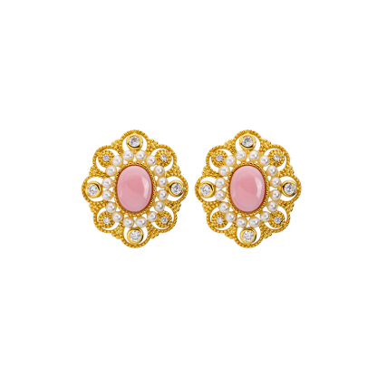 Natural Queen Conch Oval Studs - Antique Royal Style