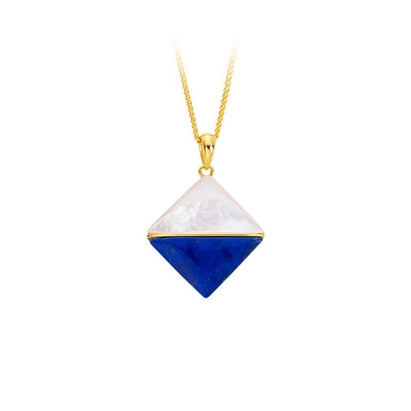 925 Silver Lapis & Pearl Geometric Square Necklace