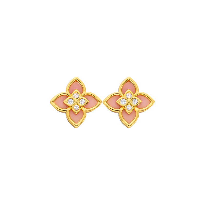 Dainty Queen Conch Clover Earrings: Pink Lucky Studs