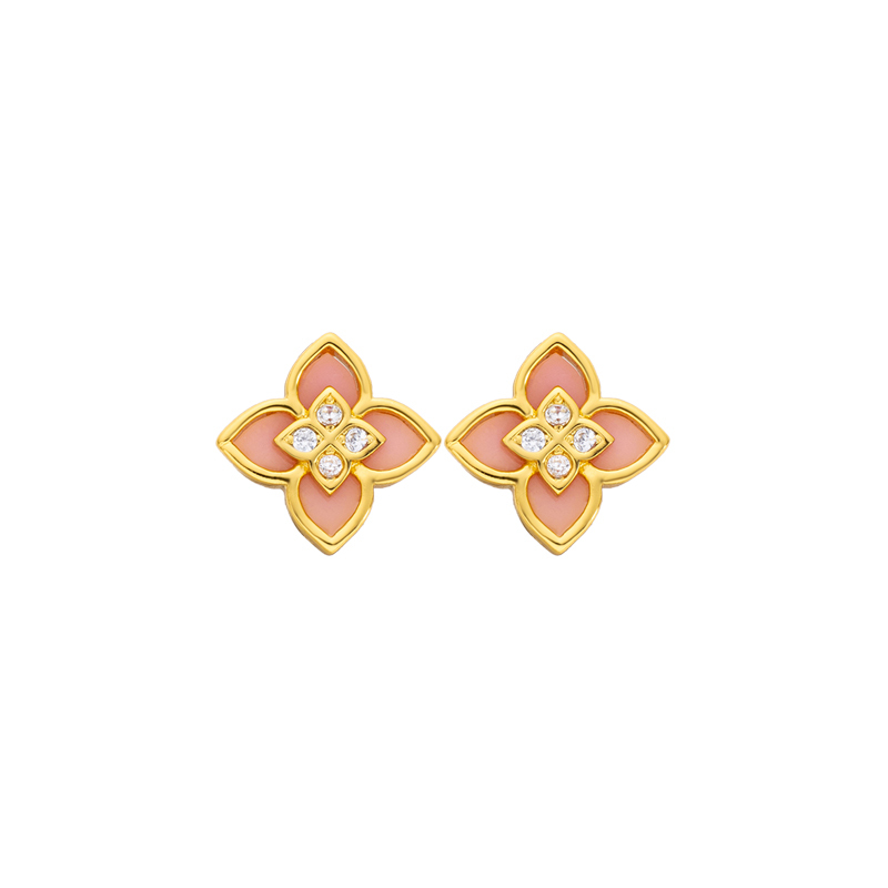 Dainty Queen Conch Clover Earrings: Pink Lucky Studs