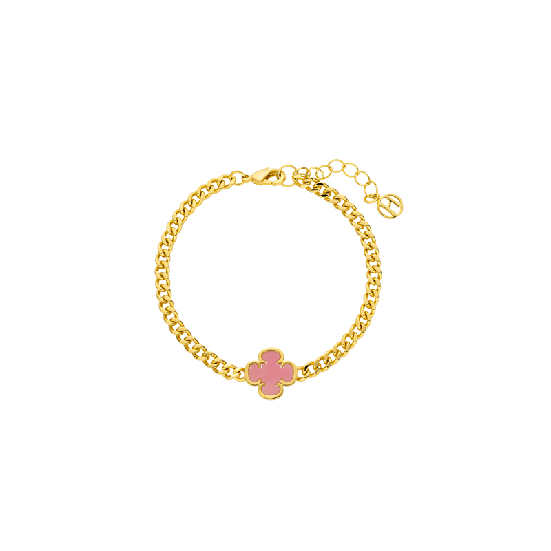 Queen Conch Clover Cuban Link | Pink Shell Bracelet