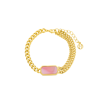 Pink Conch Square Cuban Chain Bracelet for Women