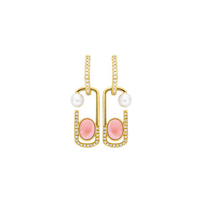 Natural Conch Shell & Pearl Geometric Drop Earrings