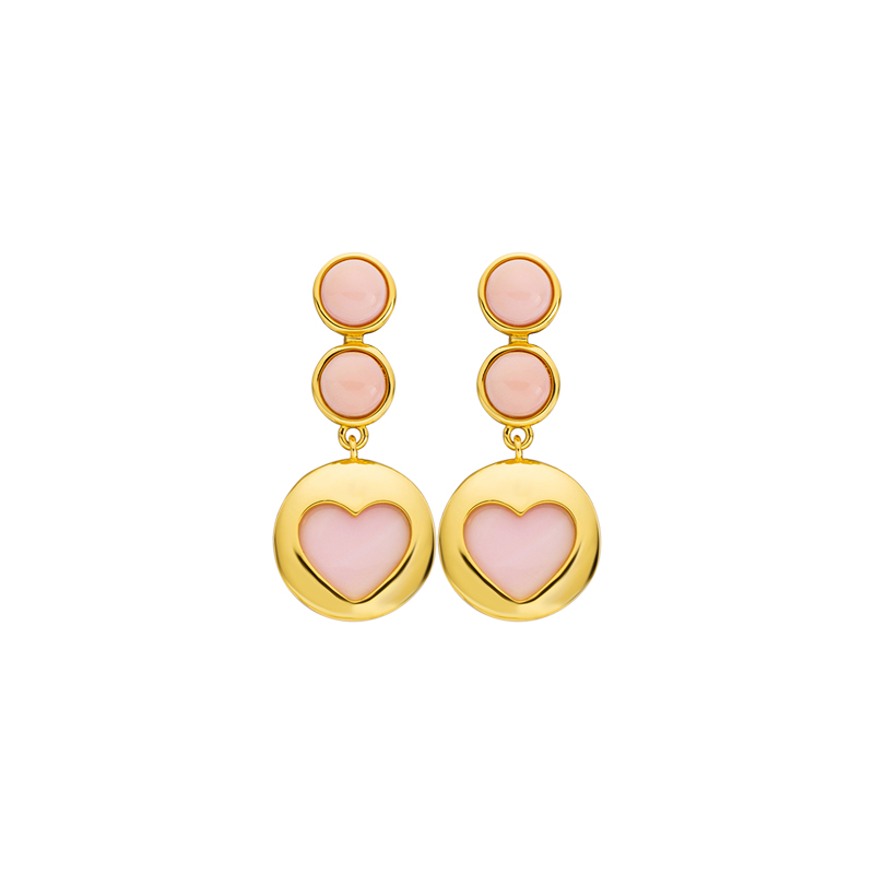 Delicate Heart Queen Conch & Pink Tassel Drop Earrings