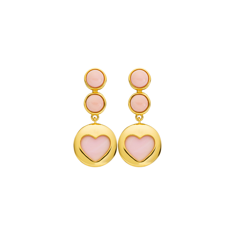 Delicate Heart Queen Conch & Pink Tassel Drop Earrings