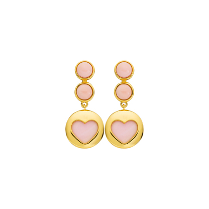 Delicate Heart Queen Conch & Pink Tassel Drop Earrings