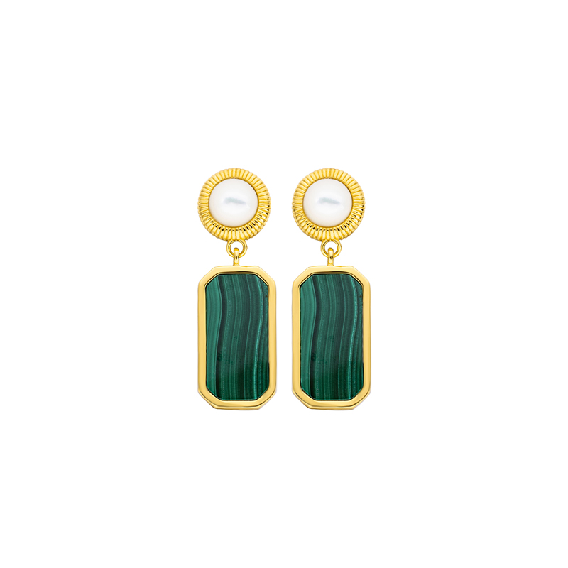 Vintage Style Square Malachite Drop Earrings