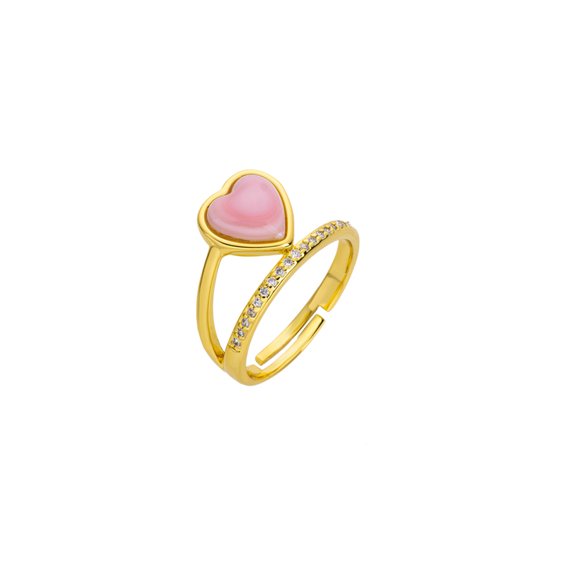 Sweet Pink Conch Heart Ring with Pavé Diamonds
