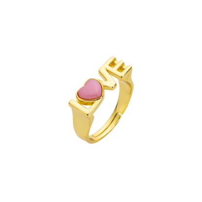 Natural Queen Conch Heart Ring with "Love" Engraved