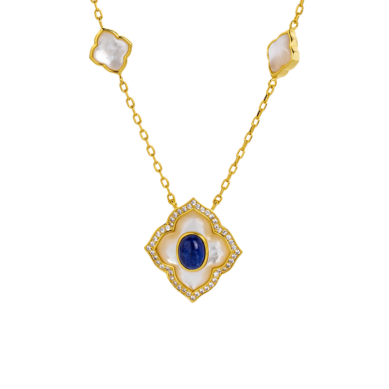 Lapis & MOP Clover Pendant Necklace - Lucky & Luxe