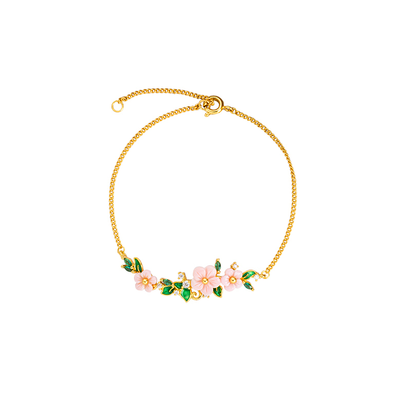 Natural Queen Conch Bracelet - Floral Leaf Engraved Girl's