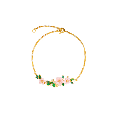 Natural Queen Conch Bracelet - Floral Leaf Engraved Girl's