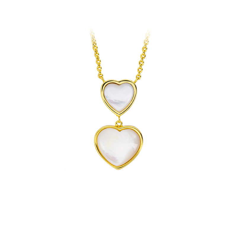 Double Heart Natural Mother of Pearl Necklace Women's