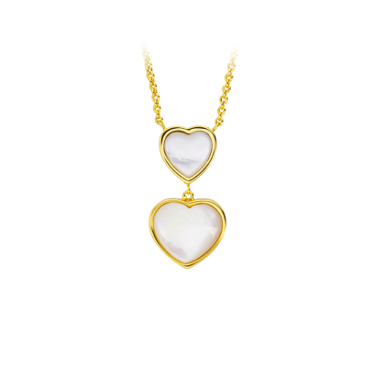 Double Heart Natural Mother of Pearl Necklace Women's