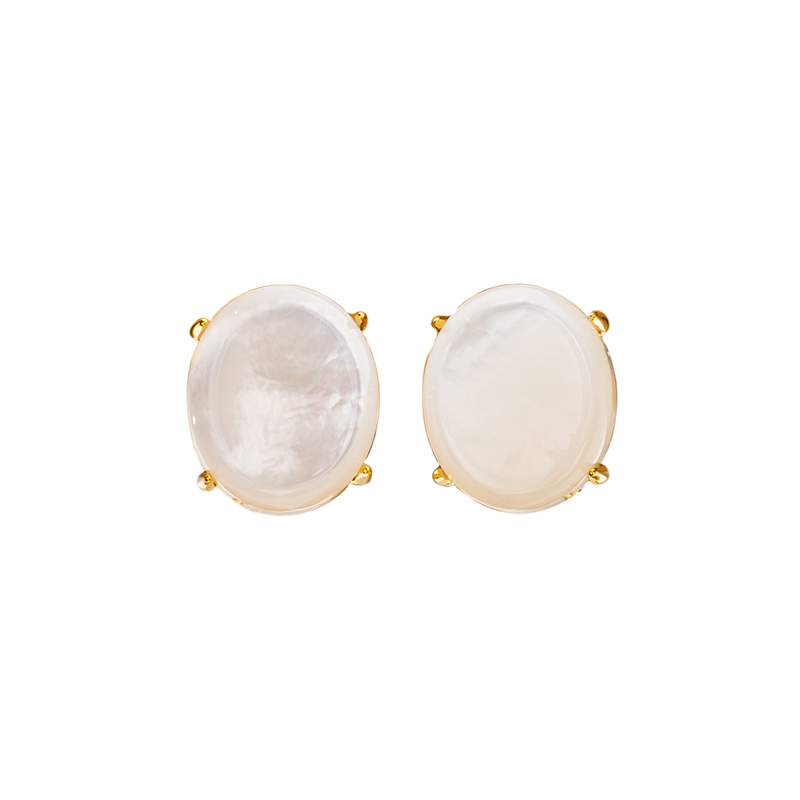 Natural Oval Mother of Pearl Studs | White & Classic