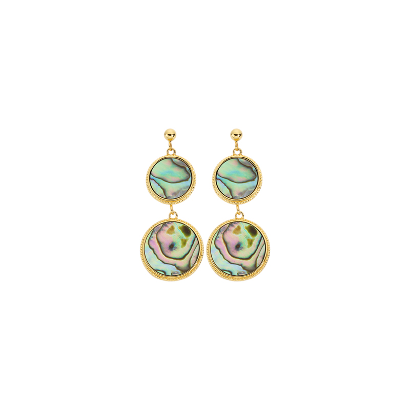 French Natural Abalone Shell Round Earrings